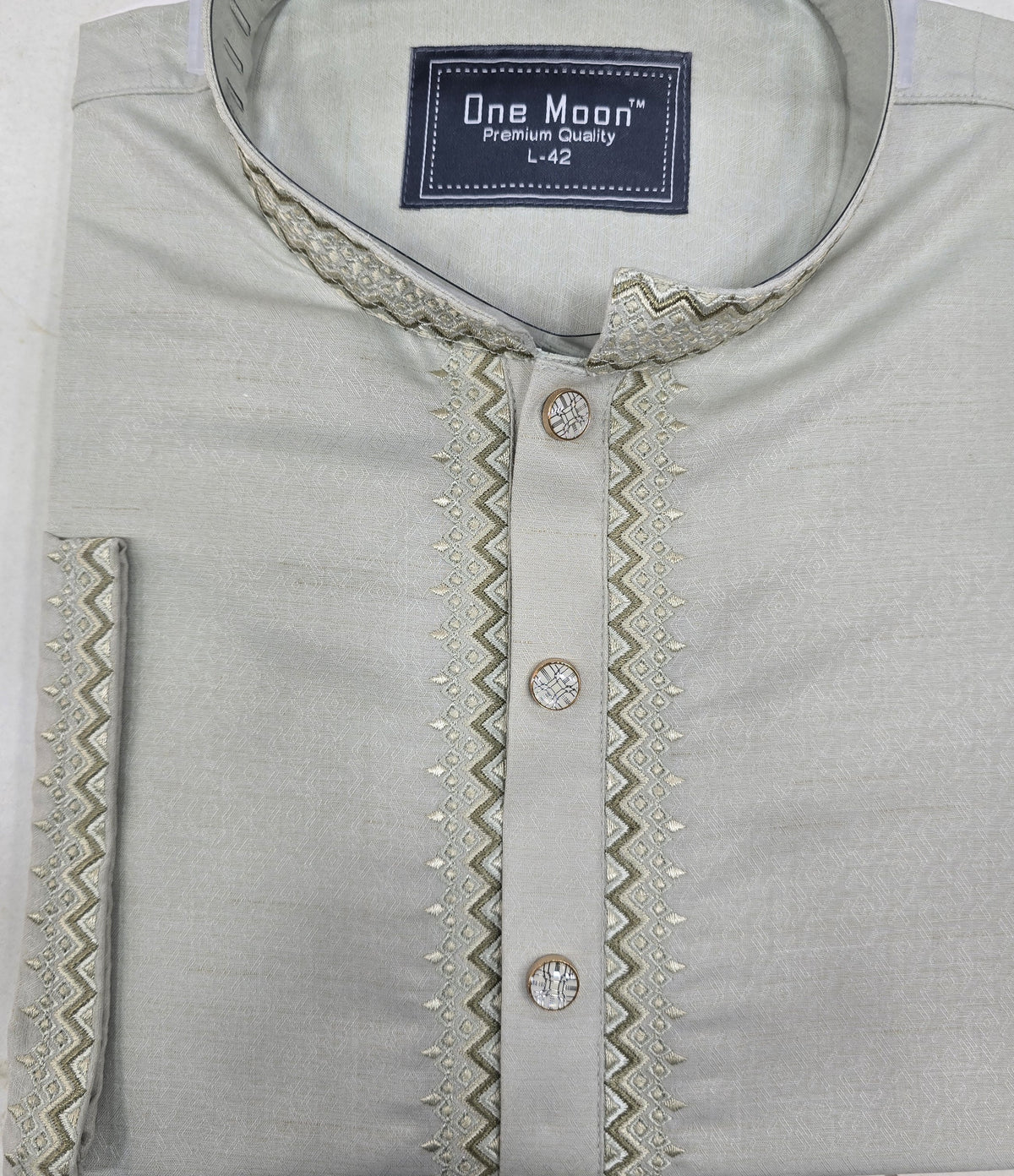 Premium Embroidered Jacquard Panjabi – Sage Grey