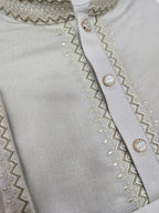 Premium Embroidered Jacquard Panjabi – Sage Grey