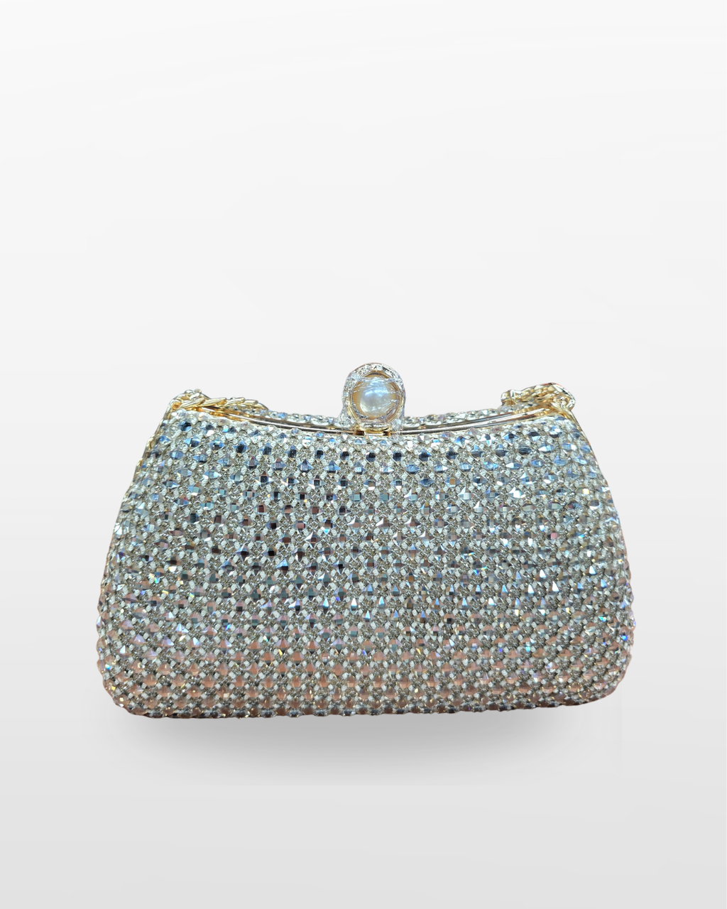 Elegant Crystal Mesh Chain Clutch – Silver & Gold