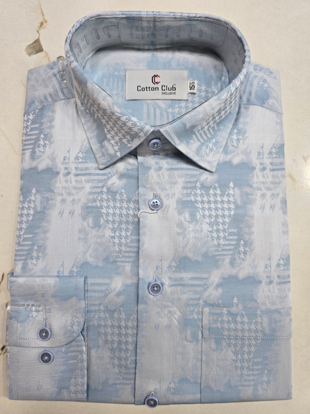 Premium Sky Blue Printed Formal Shirt