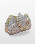 Elegant Crystal Mesh Chain Clutch – Silver & Gold