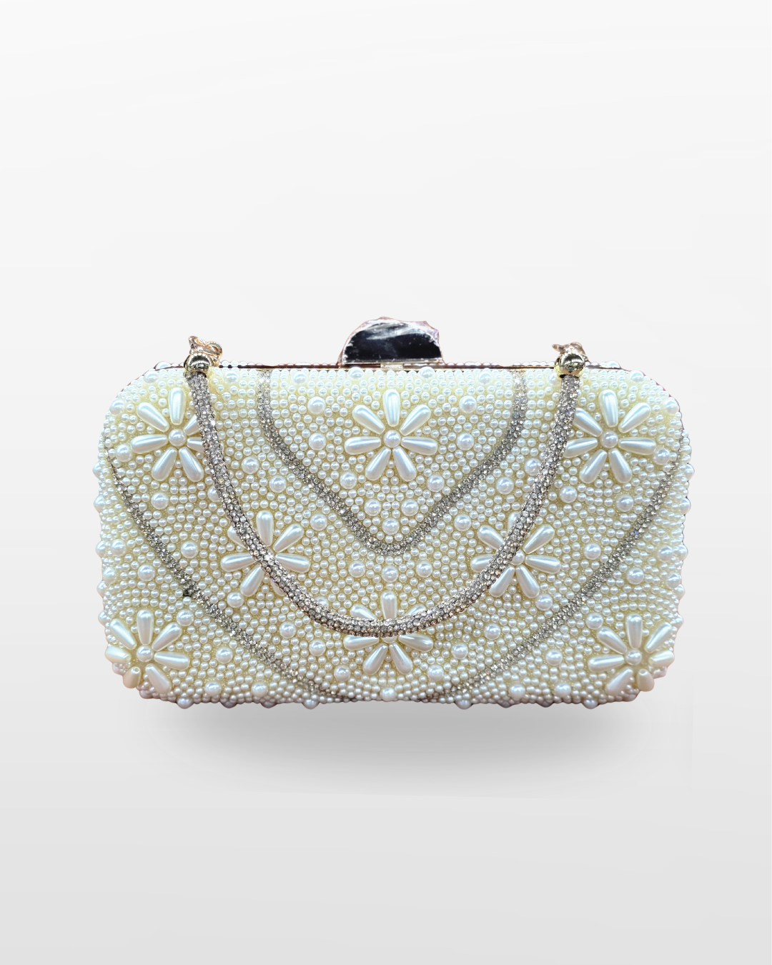 Pearl Blossom Embellished Chain Clutch Bag