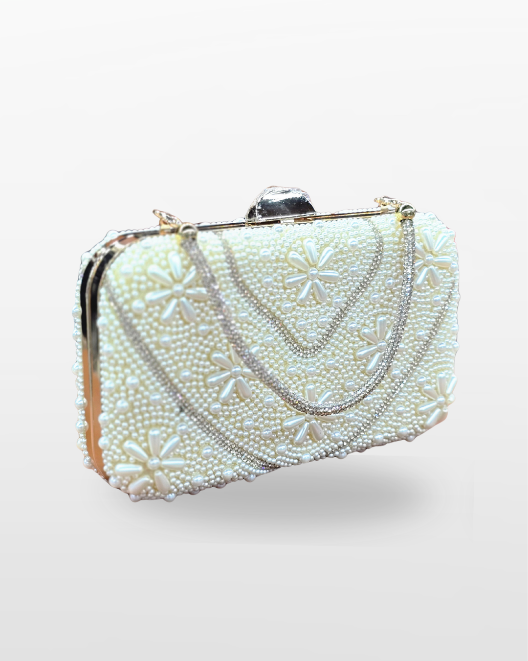 Pearl Blossom Embellished Chain Clutch Bag
