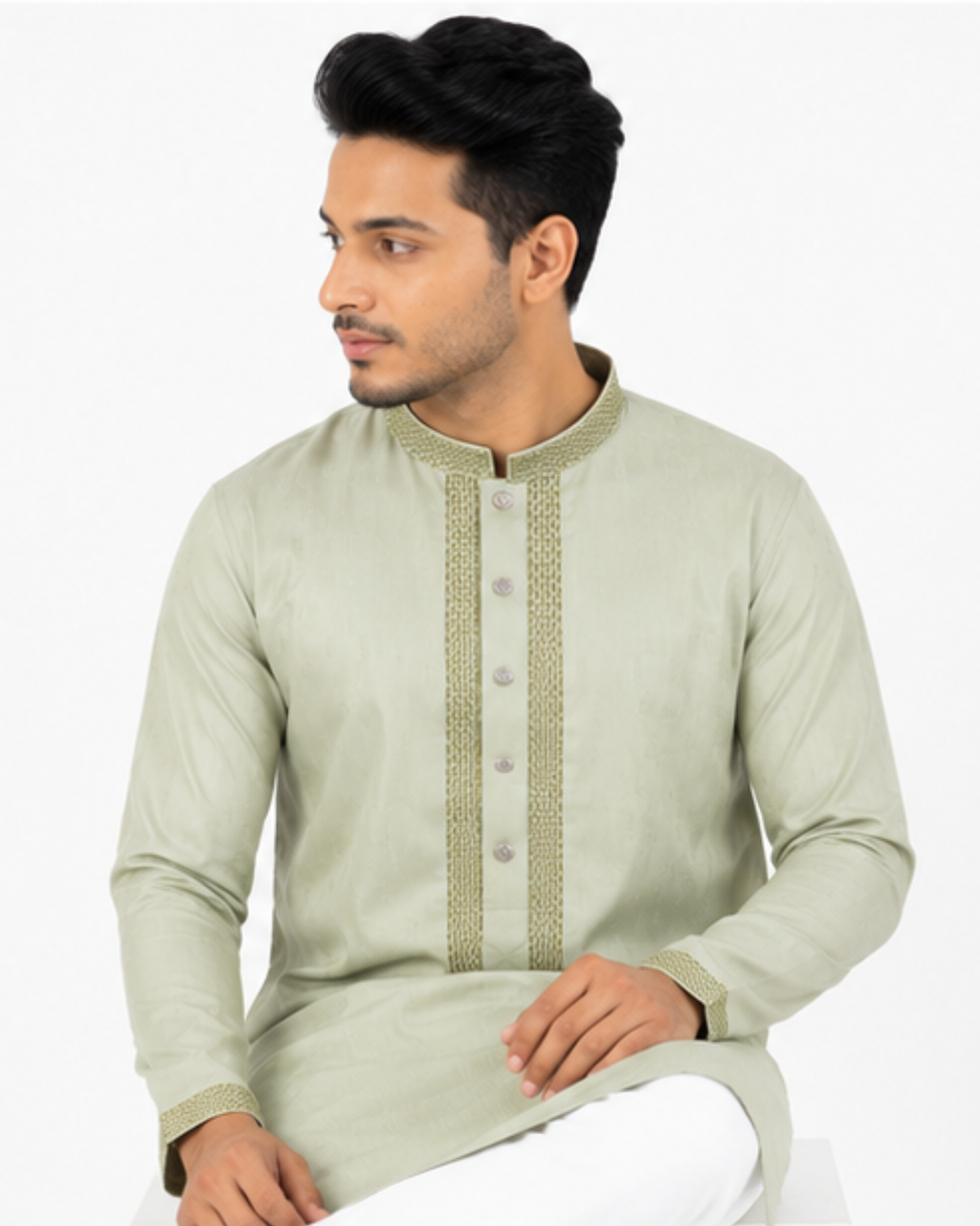 Premium Sage Green Embroidered Panjabi