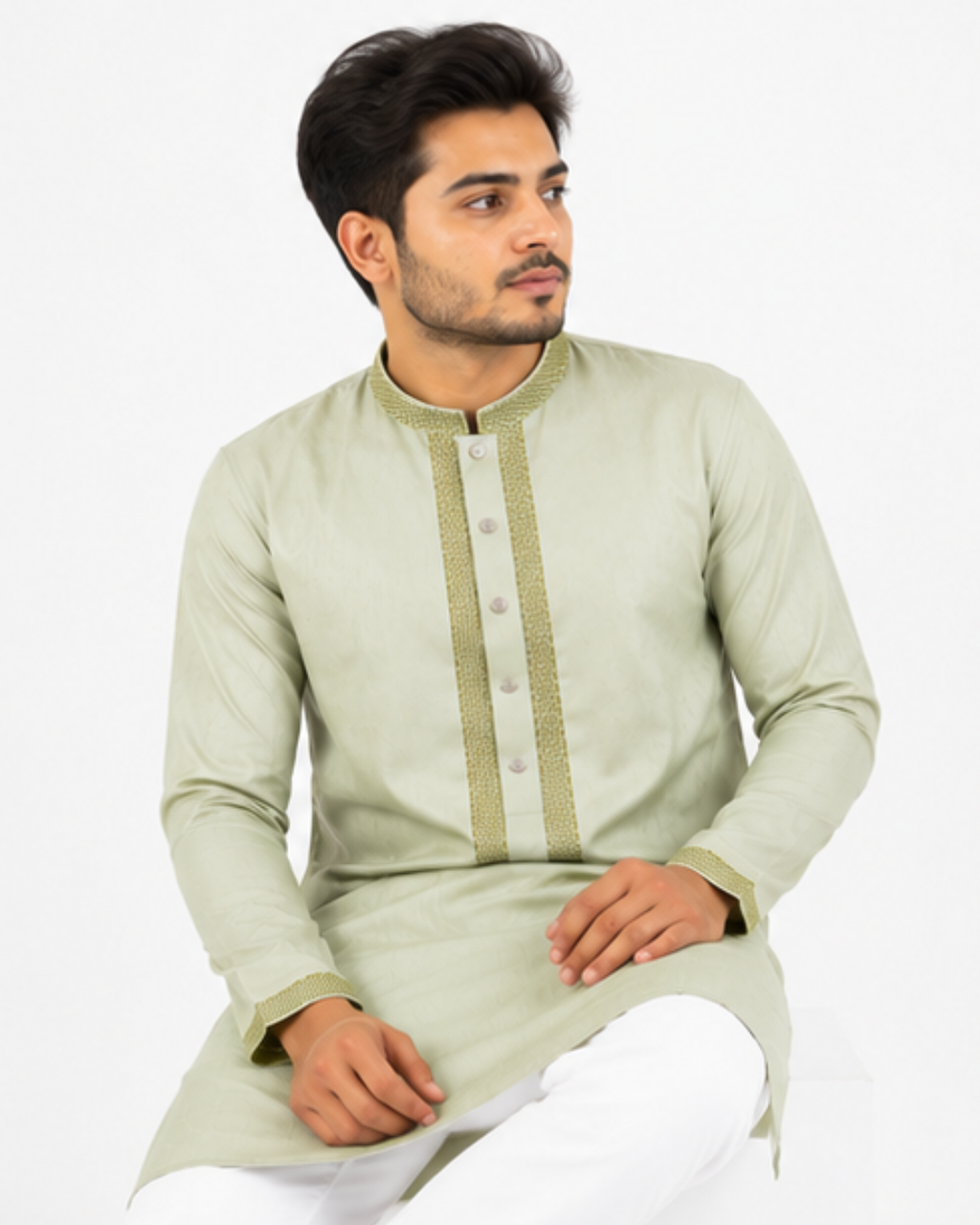 Premium Sage Green Embroidered Panjabi