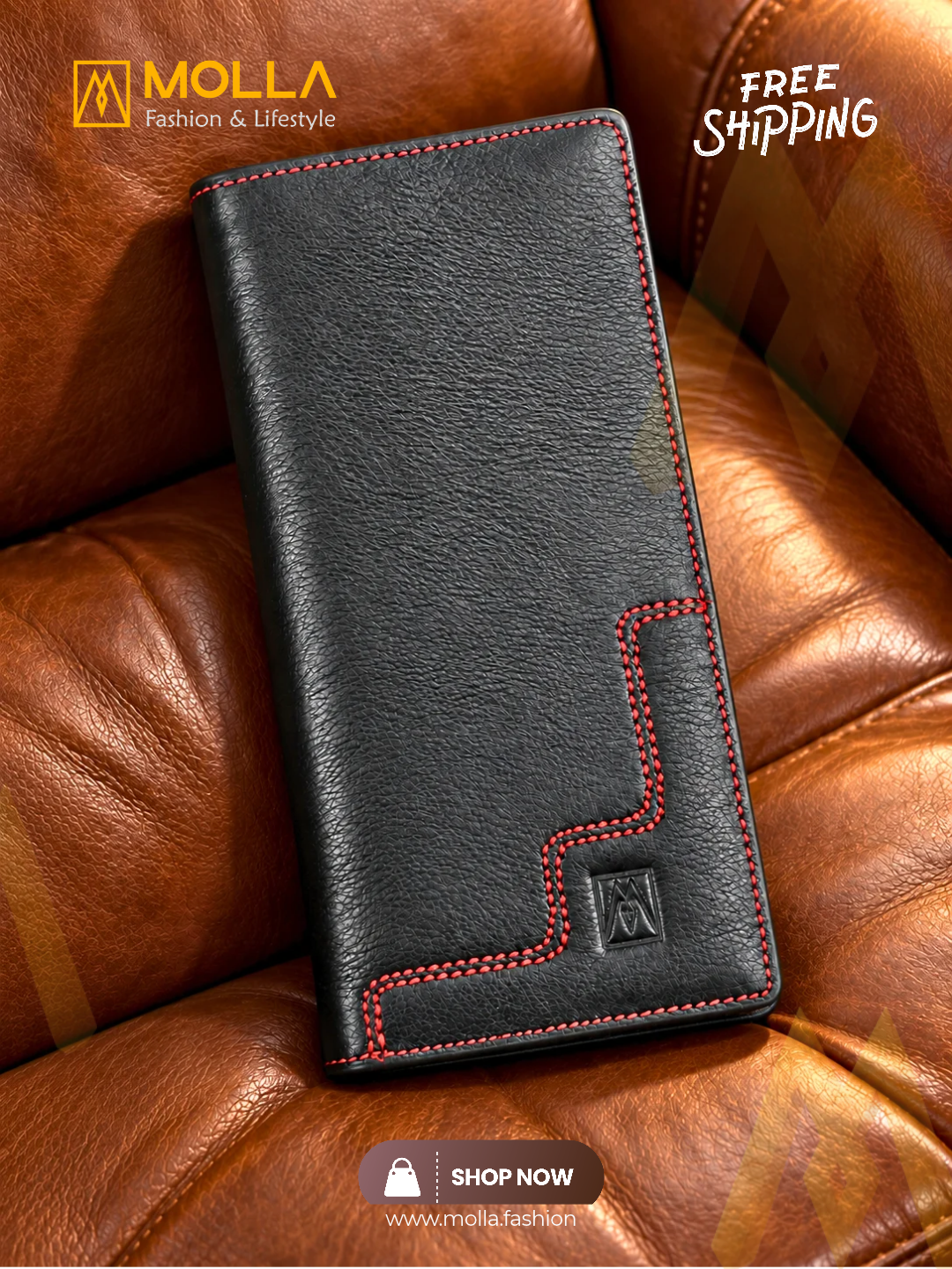 Molla Premium Long Leather Wallet – Black