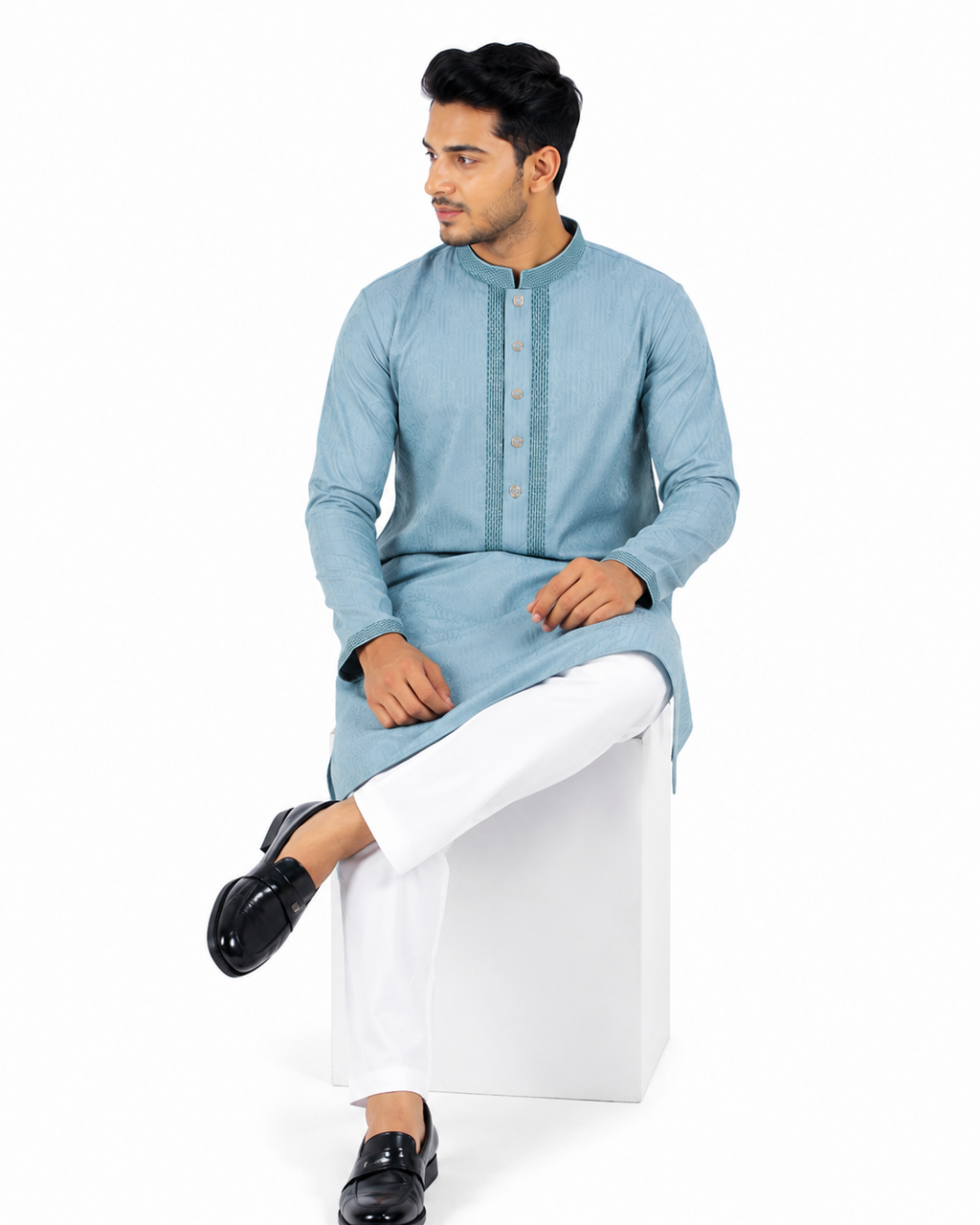 Premium Sky Blue Embroidered Panjabi