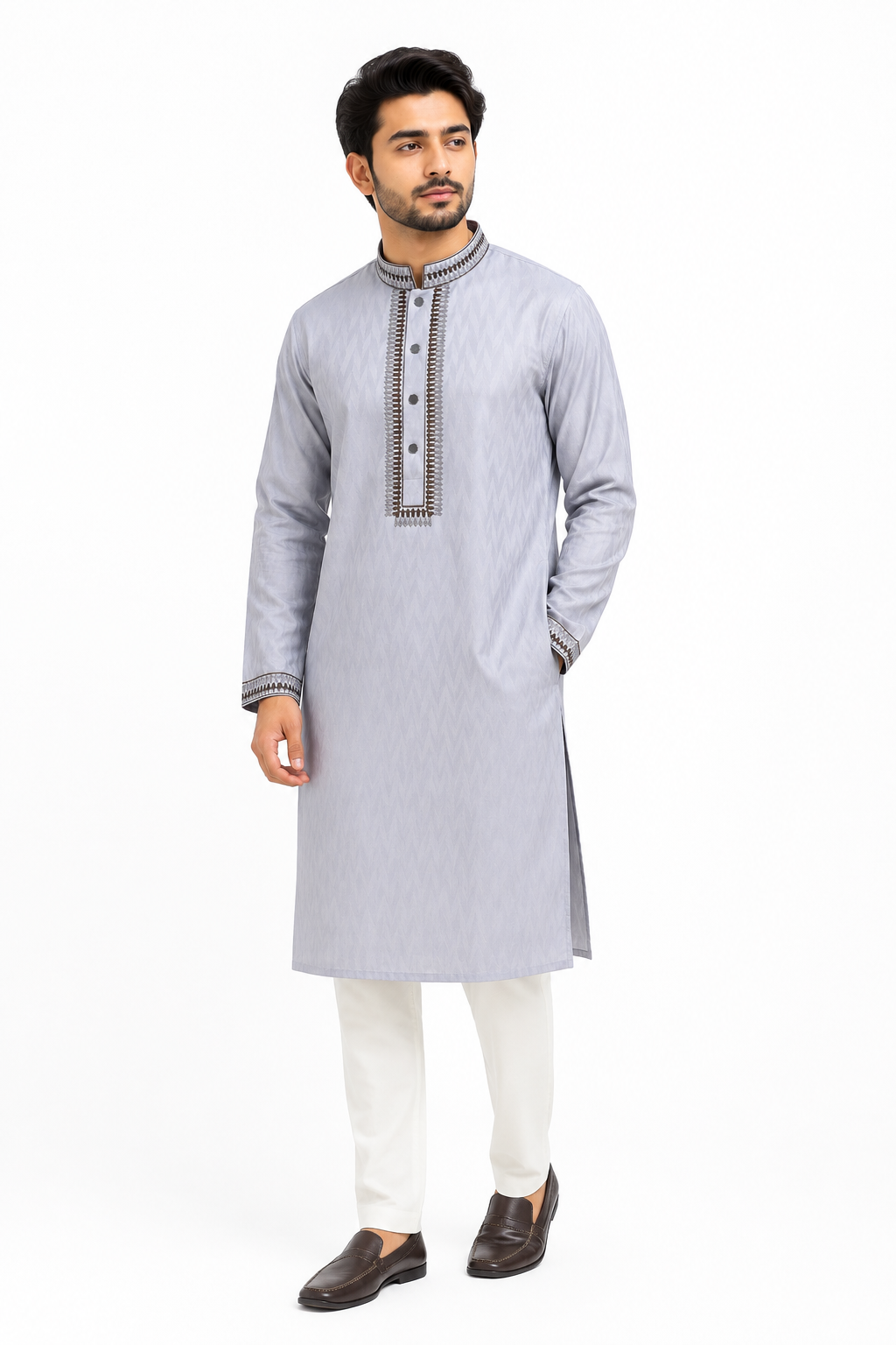 Silver Grey Embroidered Panjabi
