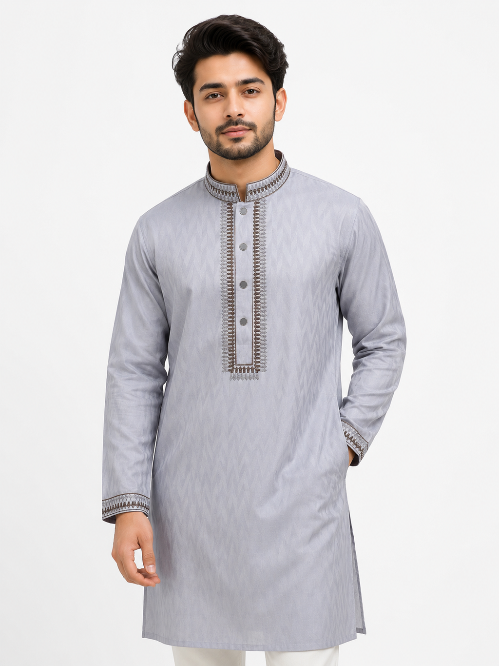 Silver Grey Embroidered Panjabi