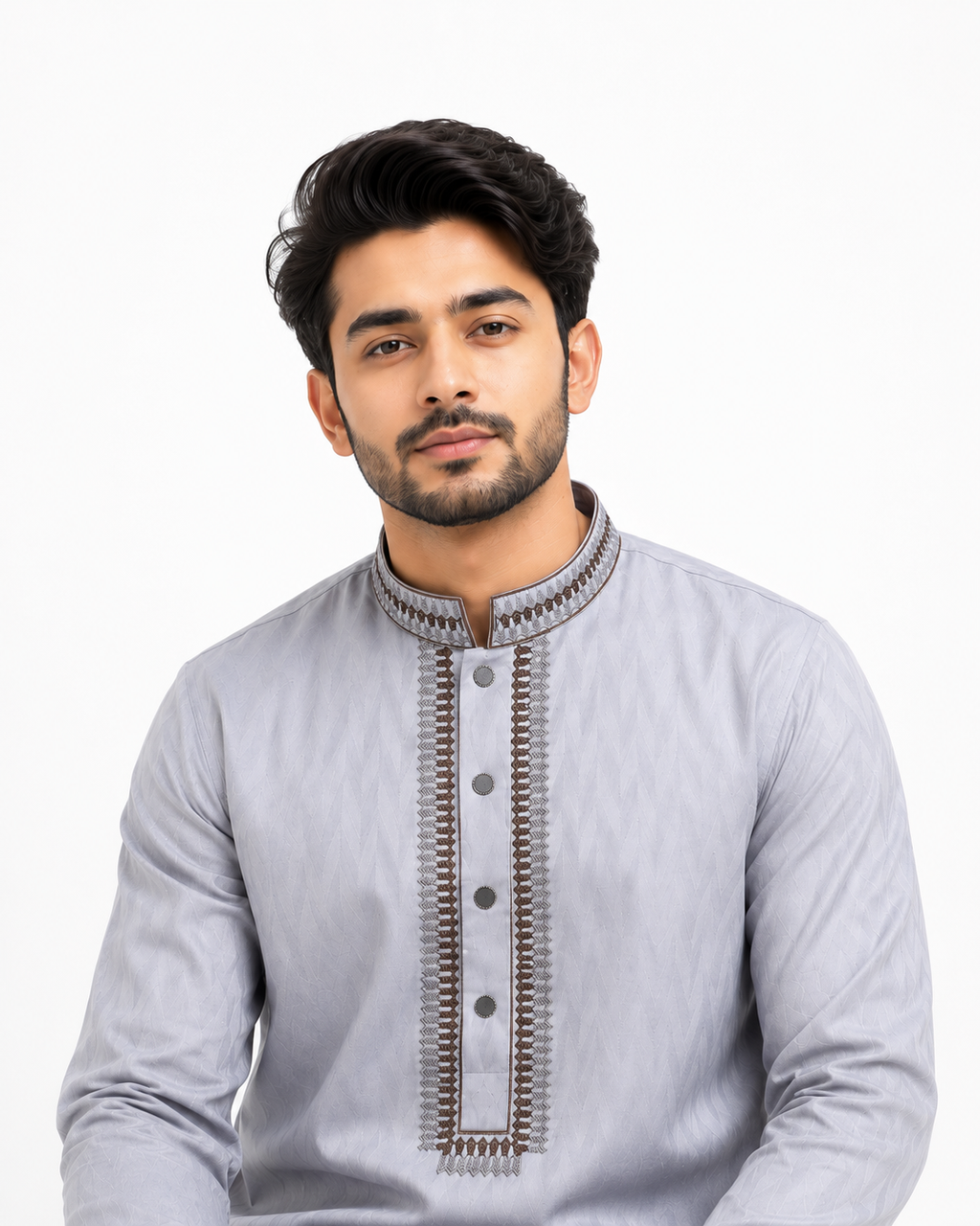 Silver Grey Embroidered Panjabi