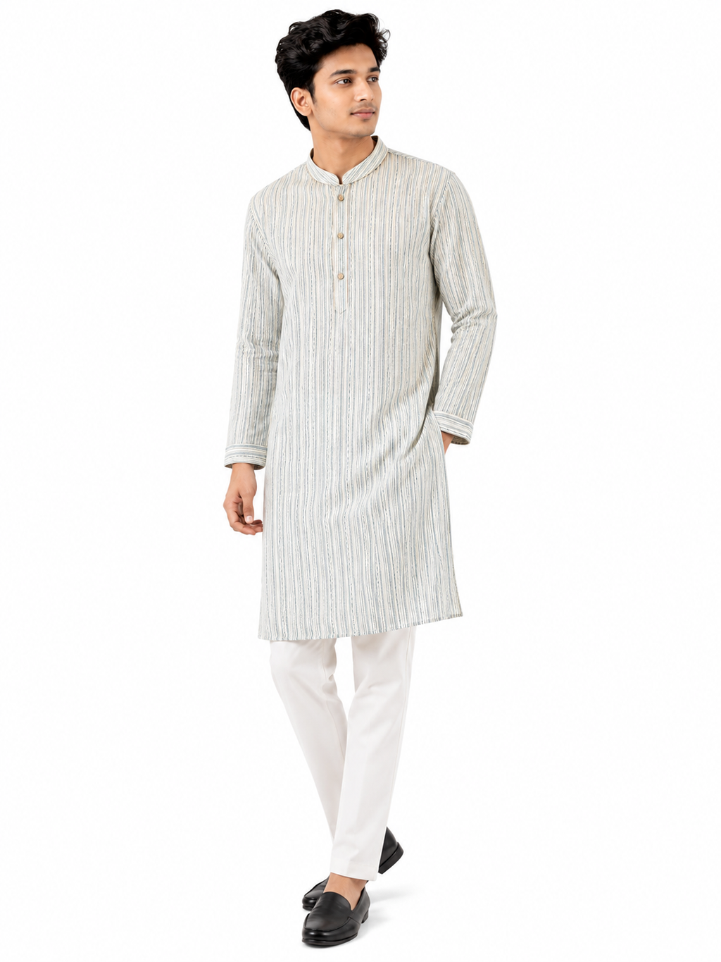 Striped Cotton Panjabi – Light Blue