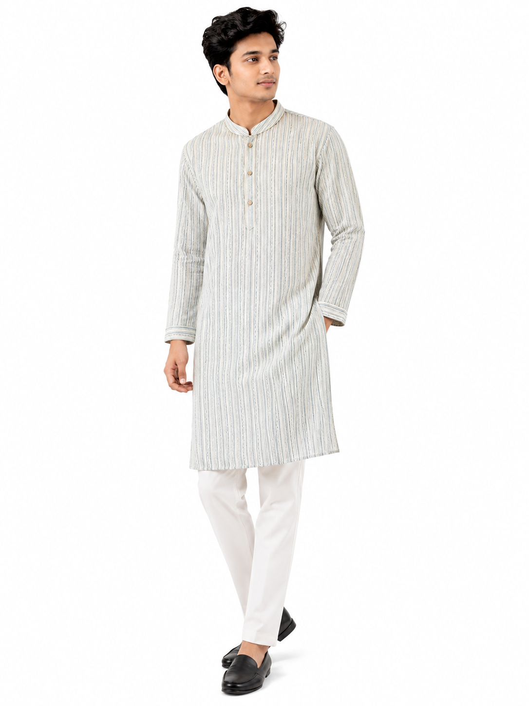 Striped Cotton Panjabi – Light Blue