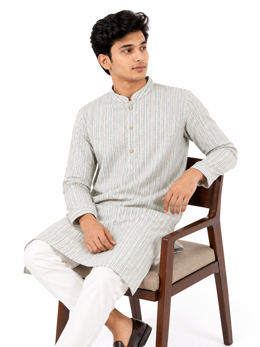 Striped Cotton Panjabi – Light Blue
