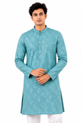 Aqua Blue Geometric Pattern Panjabi