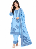 Sky Blue Floral Printed 3-Piece Set
