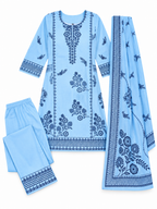 Sky Blue Floral Printed 3-Piece Set