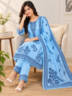 Sky Blue Floral Printed 3-Piece Set