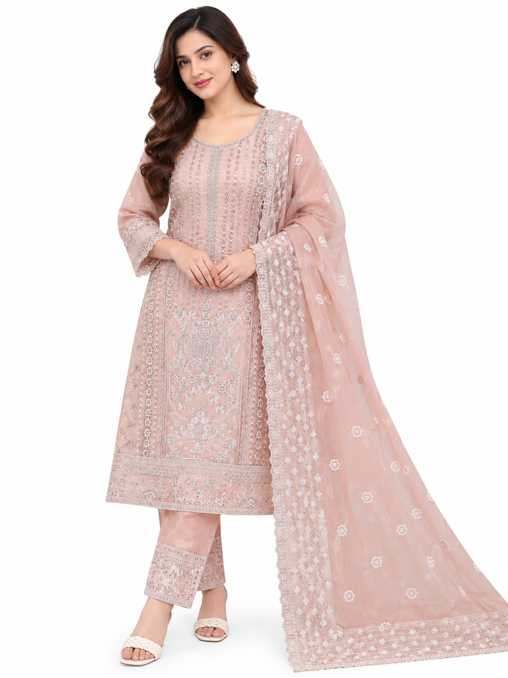 Luxury Blush Pink Embroidered 3-Piece Set