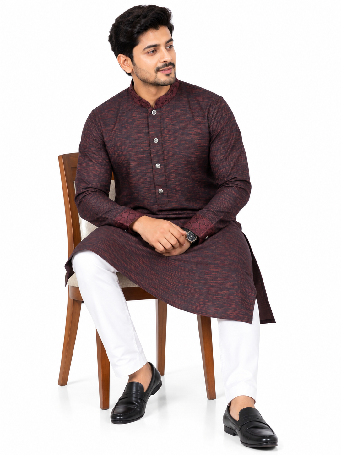 Premium Maroon Textured Panjabi