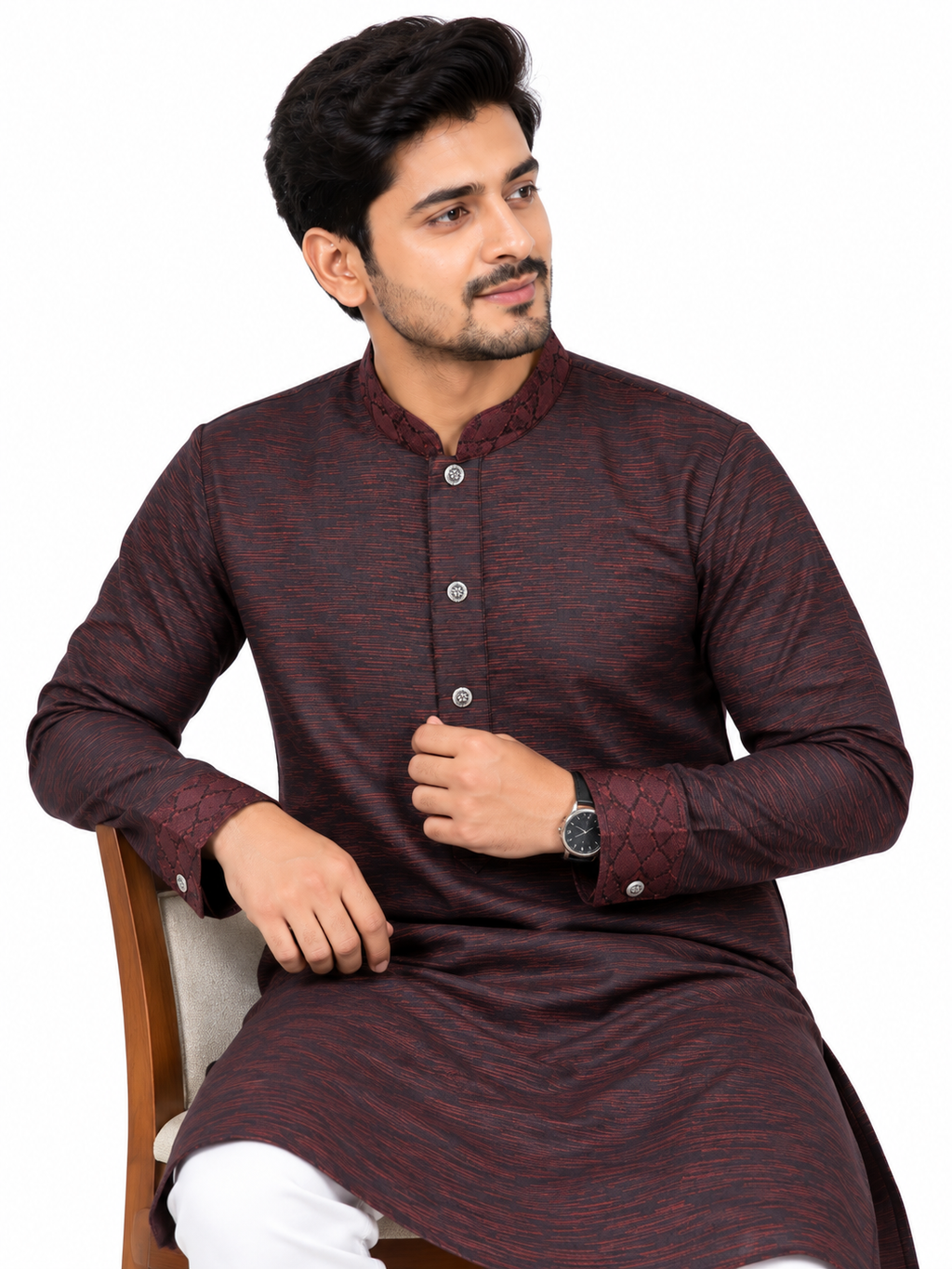 Premium Maroon Textured Panjabi