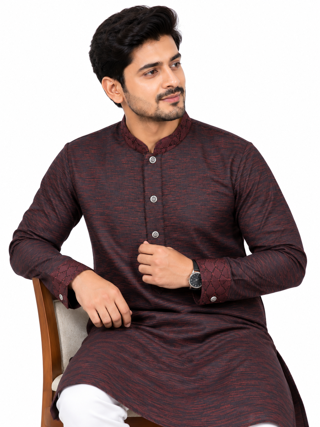 Premium Maroon Textured Panjabi