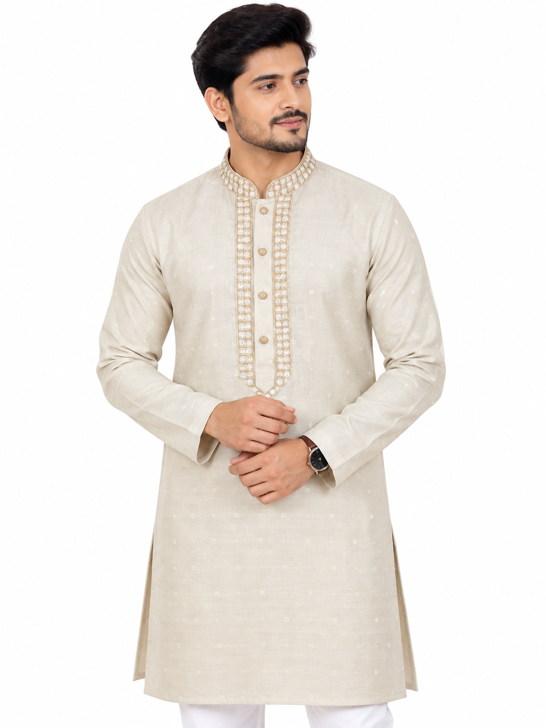 Premium Ivory Embroidered Panjabi