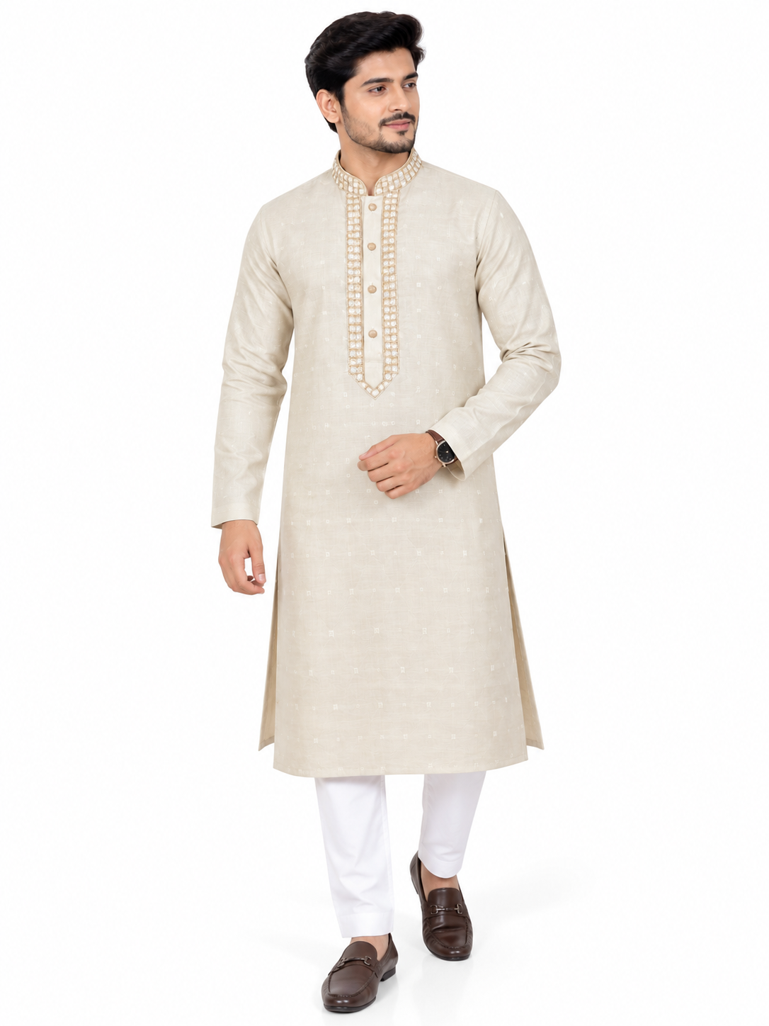 Premium Ivory Embroidered Panjabi