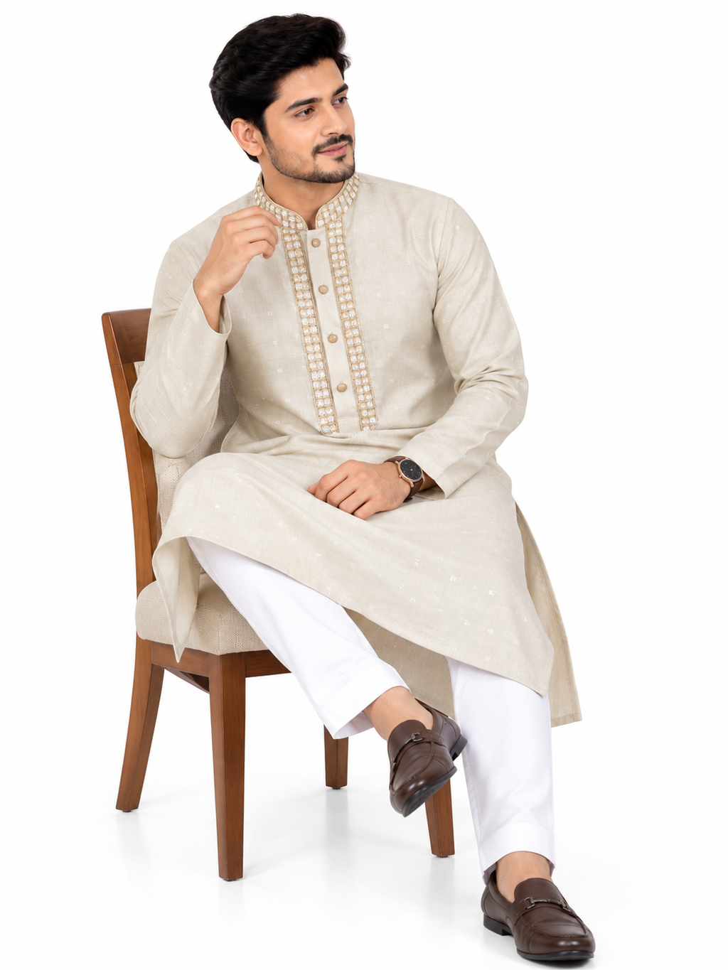 Premium Ivory Embroidered Panjabi