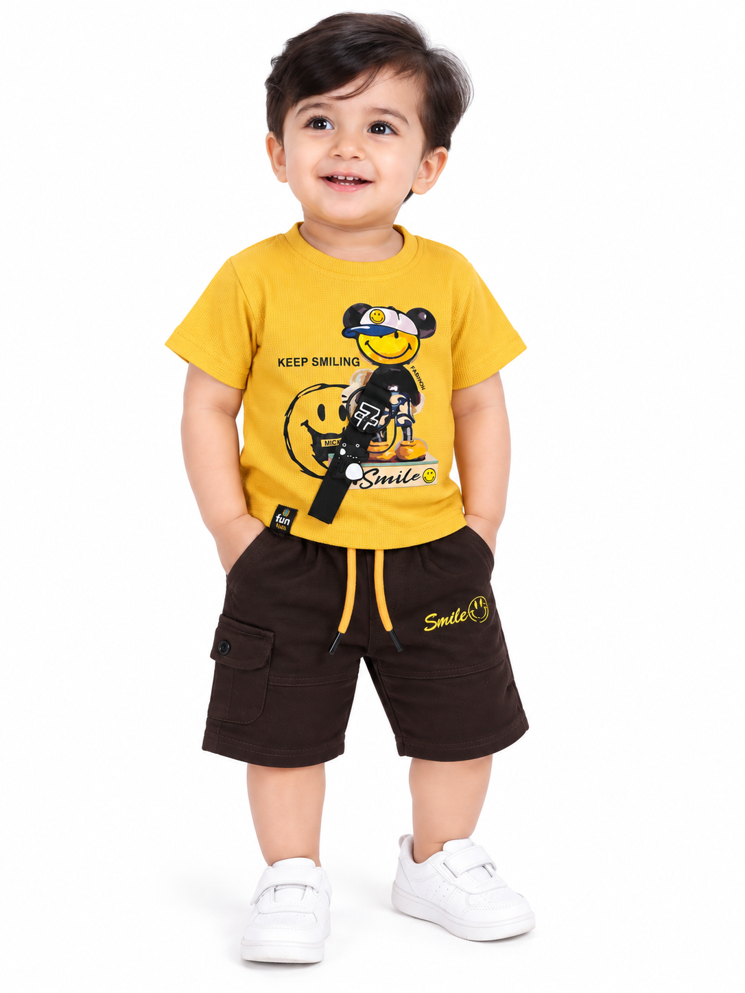 Kids Smile Graphic T-Shirt & Cargo Shorts Set