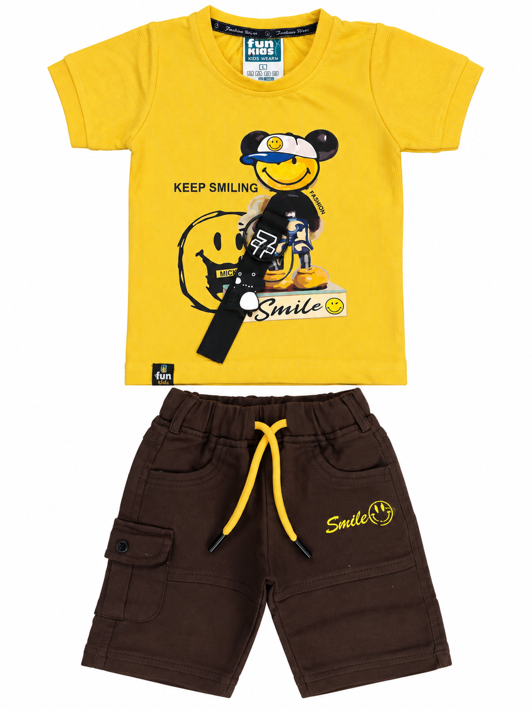 Kids Smile Graphic T-Shirt & Cargo Shorts Set