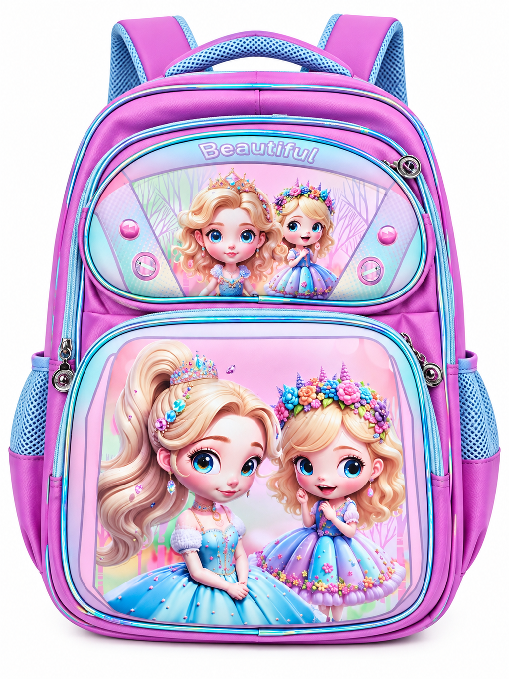 Girls’ Princess School Backpack – Pink & Blue