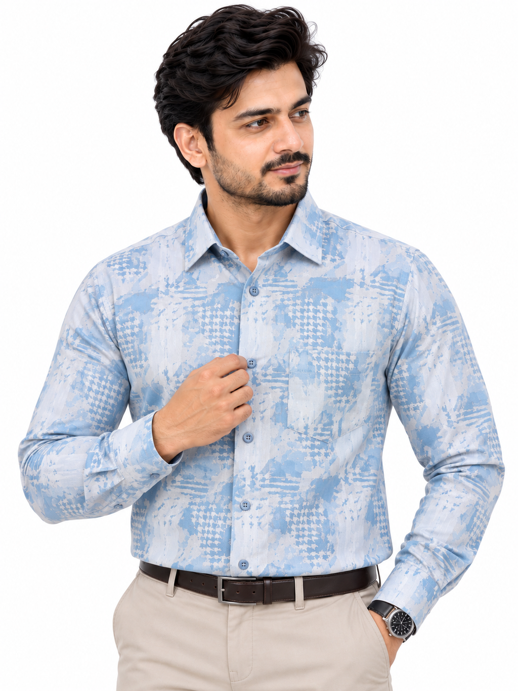 Premium Sky Blue Printed Formal Shirt
