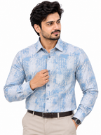 Premium Sky Blue Printed Formal Shirt