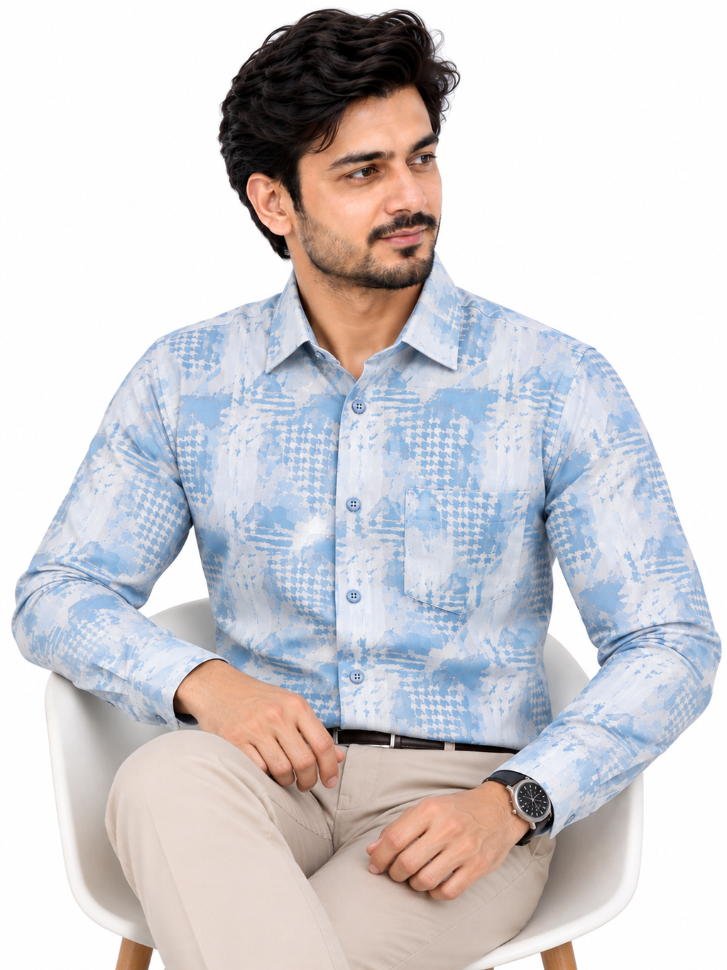 Premium Sky Blue Printed Formal Shirt