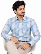 Premium Sky Blue Printed Formal Shirt