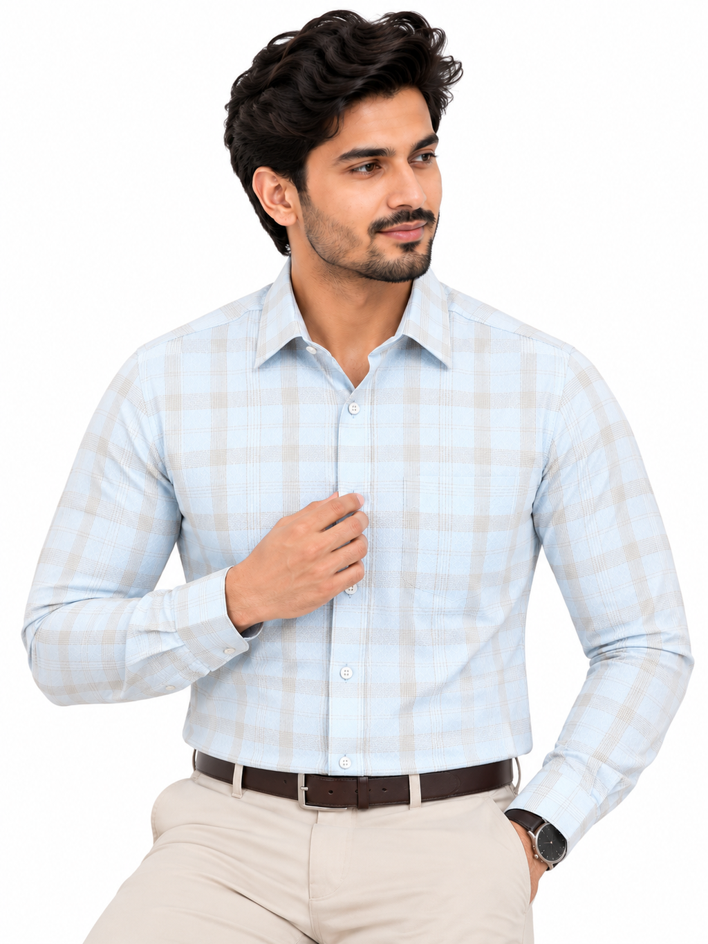 Premium Sky Blue Check Formal Shirt
