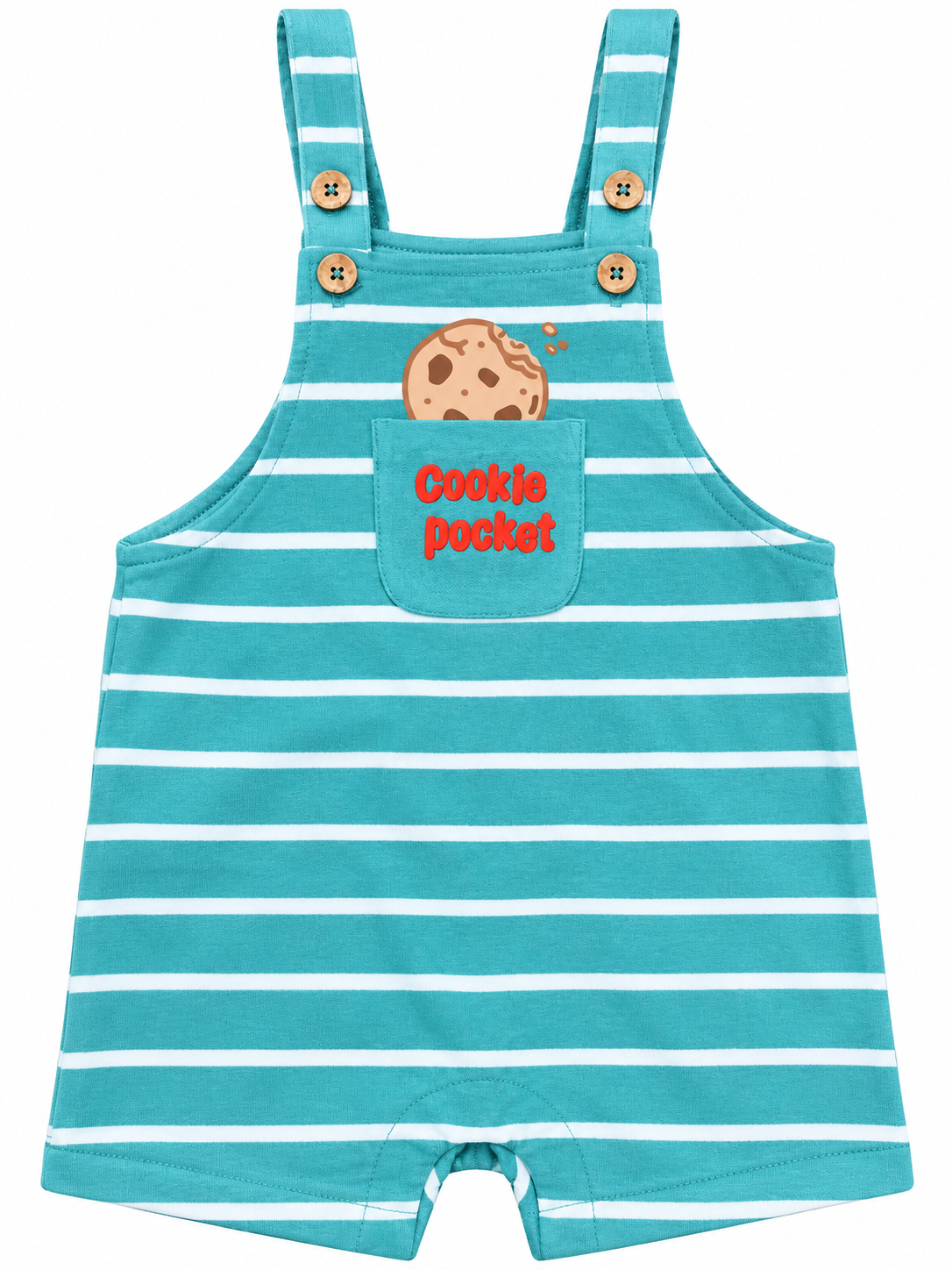 Baby Boys’ Teal Striped Cookie Pocket Romper