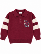 Boys’ Knit Polo Sweater with Contrast Stripes – Burgundy
