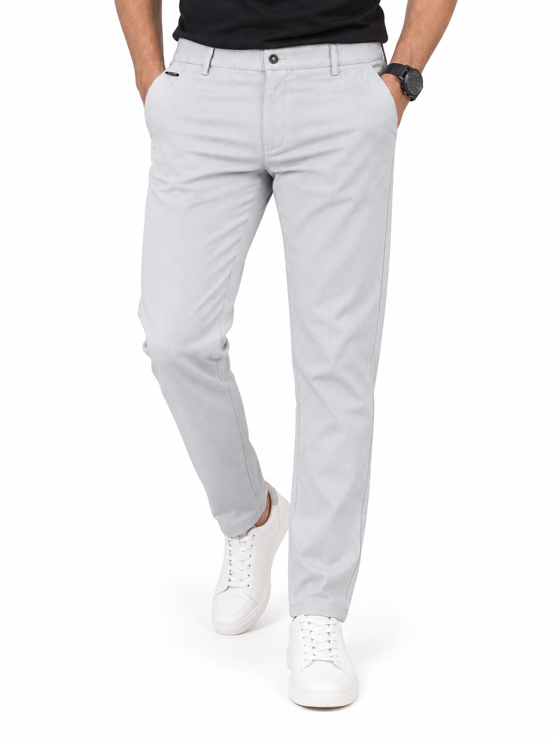 Men’s Casual / Semi-Formal Textured Gabardine Pant – Light Grey