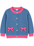 Girls’ Knitted Cardigan with Pink Bow Details – Blue