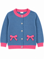 Girls’ Knitted Cardigan with Pink Bow Details – Blue