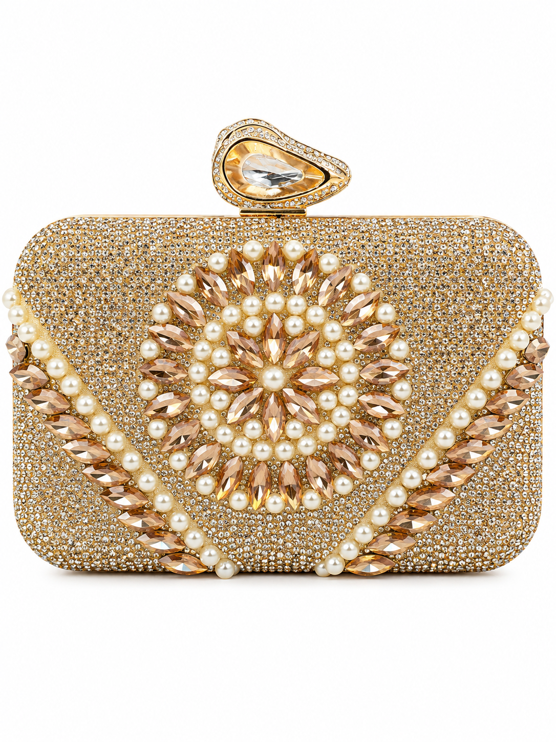 Black Pearl & Crystal Floral Embellished Clutch