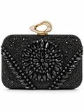 Black Pearl & Crystal Floral Embellished Clutch