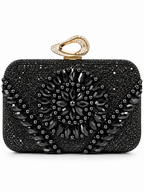 Black Pearl & Crystal Floral Embellished Clutch