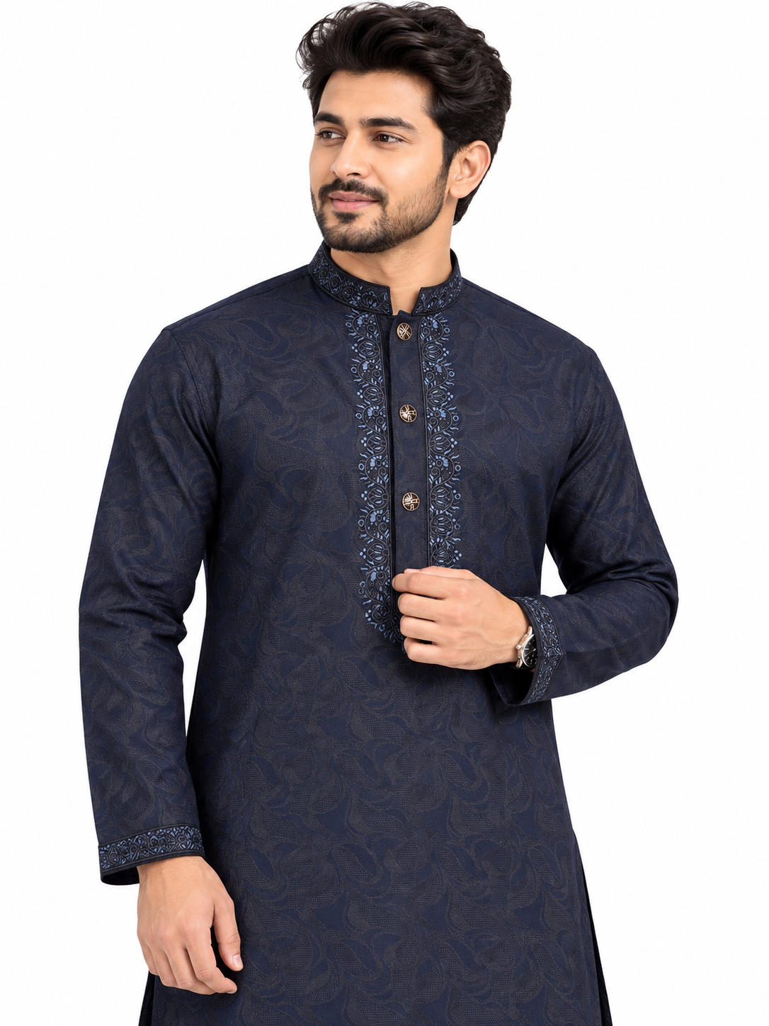 Premium Navy Jacquard Panjabi