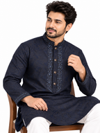 Premium Navy Jacquard Panjabi