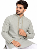 Premium Embroidered Jacquard Panjabi – Sage Grey