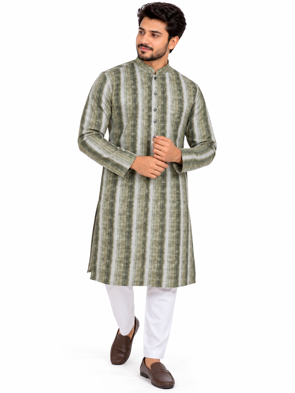 Olive Stripe Premium Panjabi