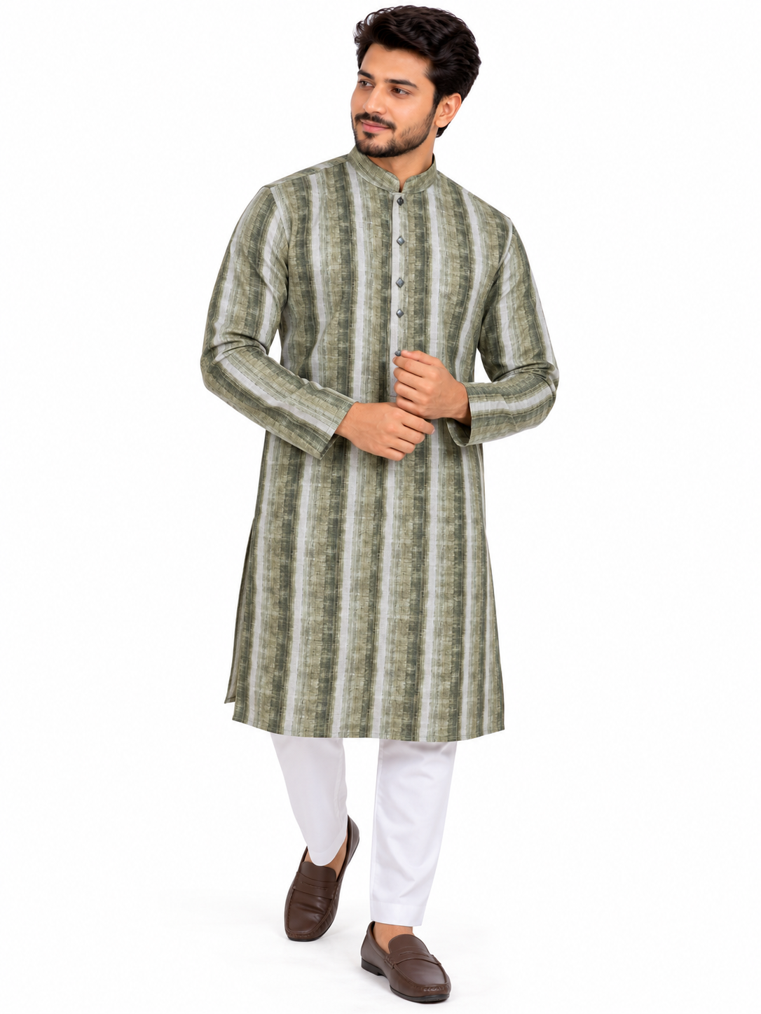 Olive Stripe Premium Panjabi