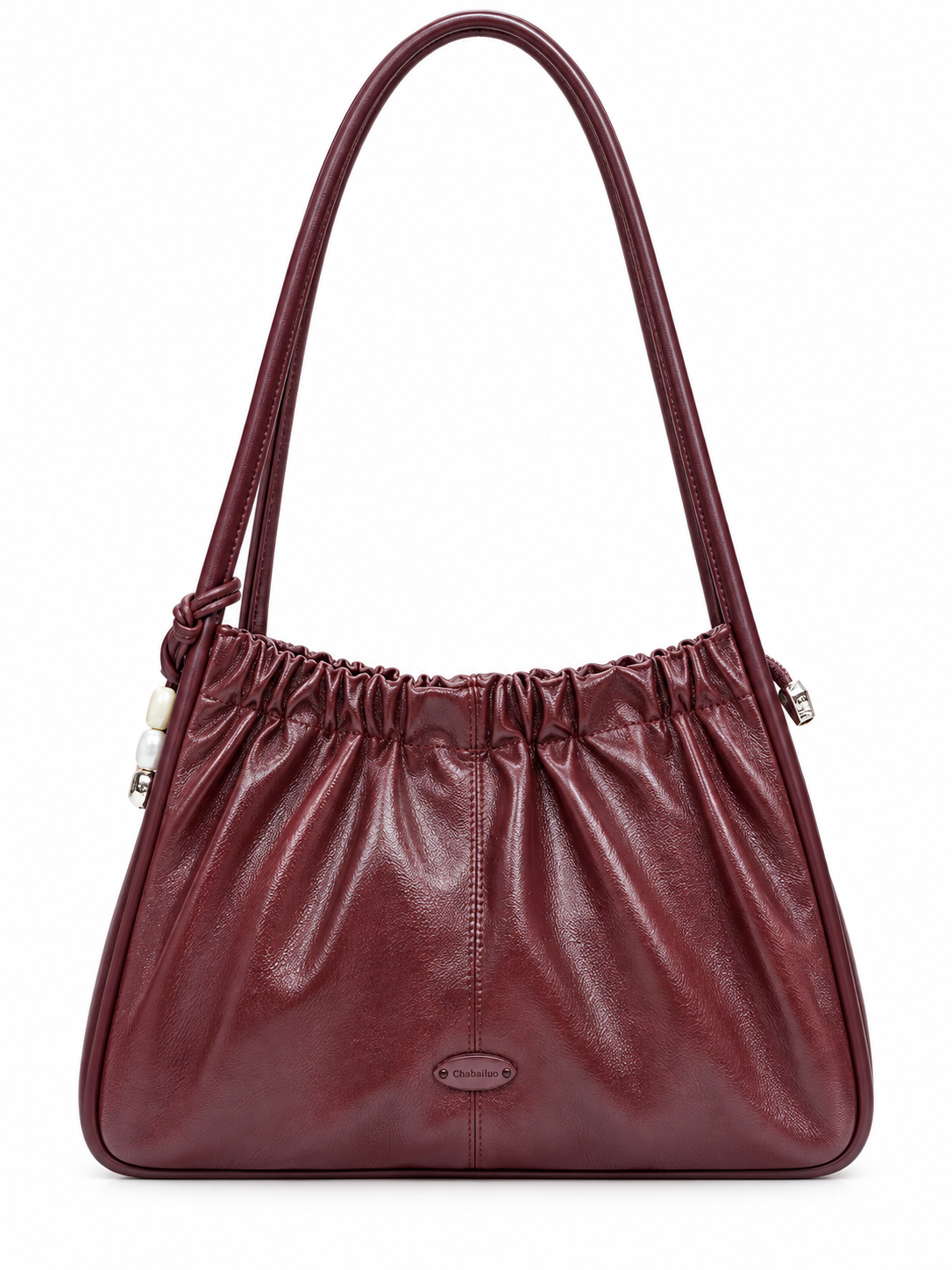 Chrisbella Burgundy Ruched Leather Handbag